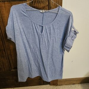 Parallel Skies Casual Blue Striped Women's Blouse